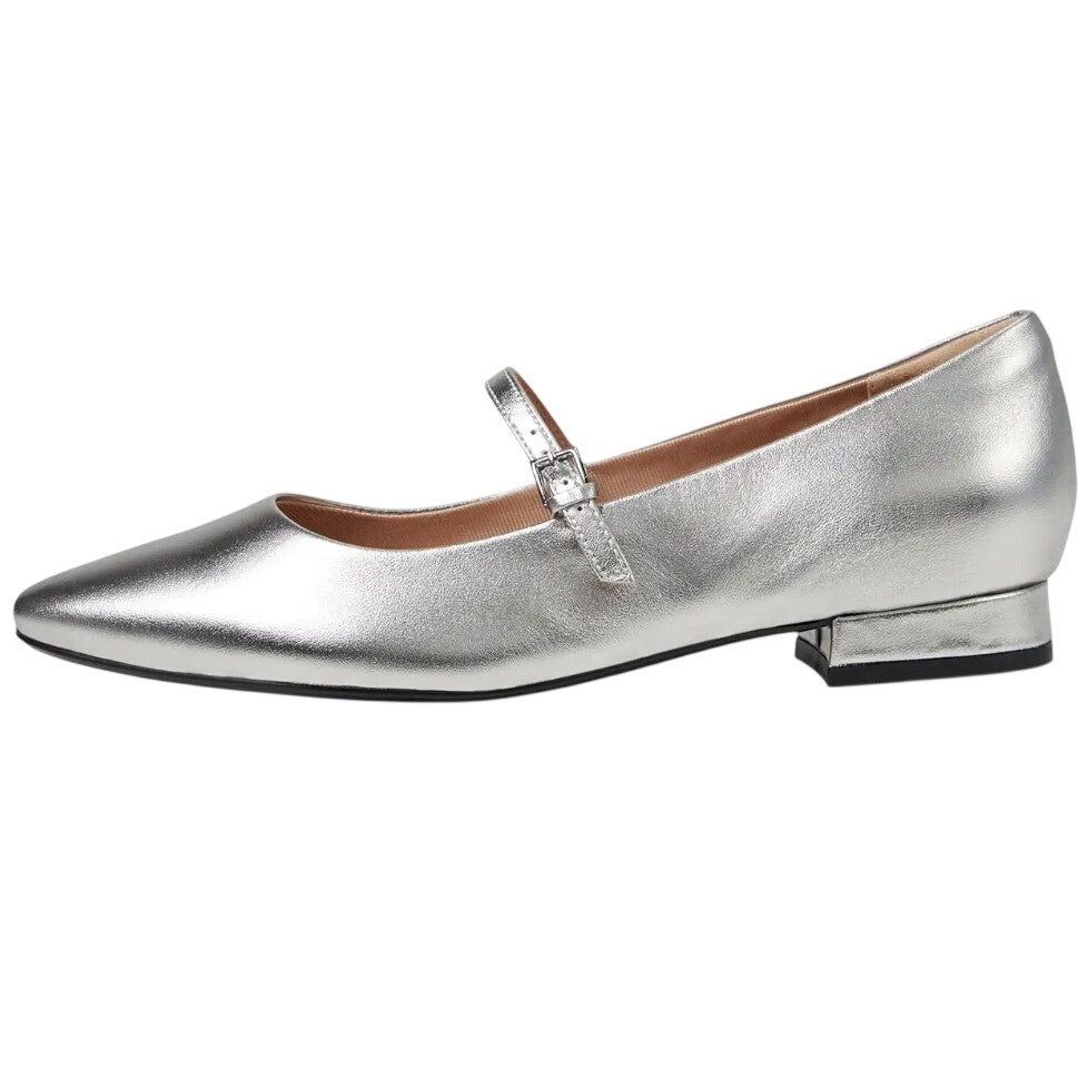 Rockport Womens Taren Flats US 7 WIDE Silver Metallic Leather Mary Janes NWOB