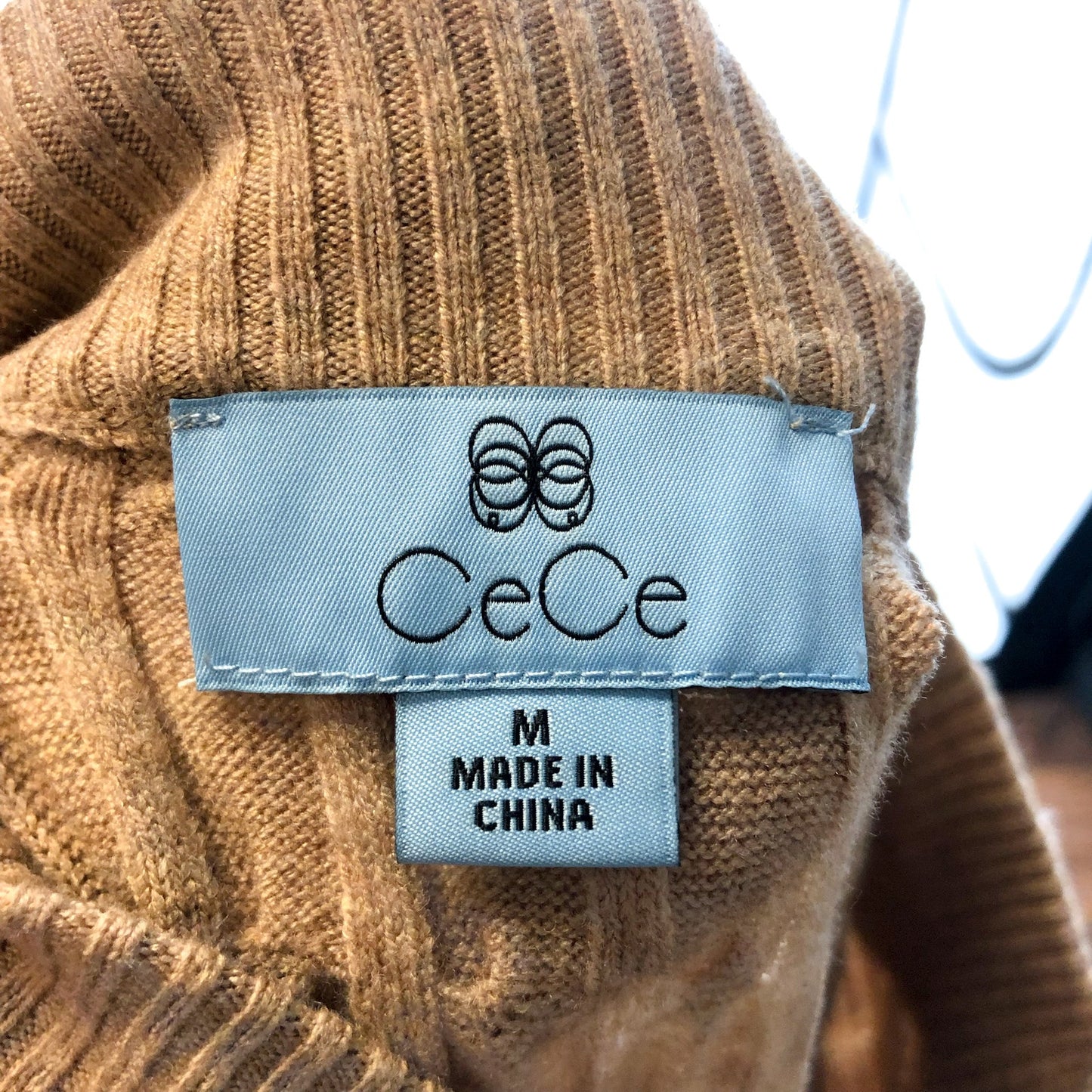 CECE Women's Cable Stitch Sweater Dress Medium Tan Mock Neck Long Sleeve NWT