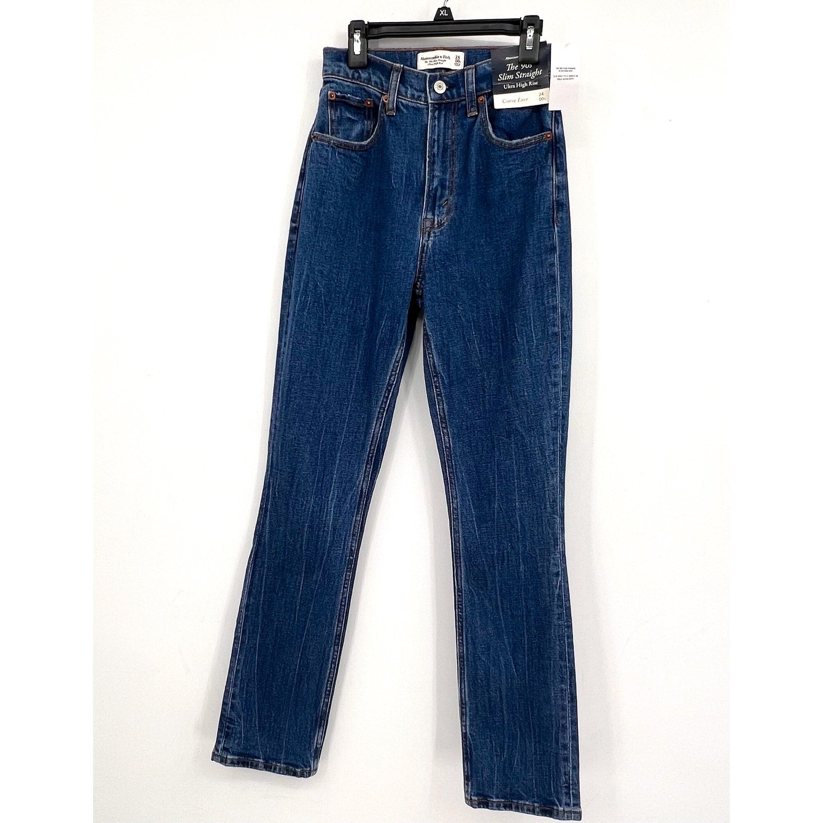 ABERCROMBIE & FITCH Womens 90s Slim Straight Jeans SIZE 24 US 00 Dark Marble NWT