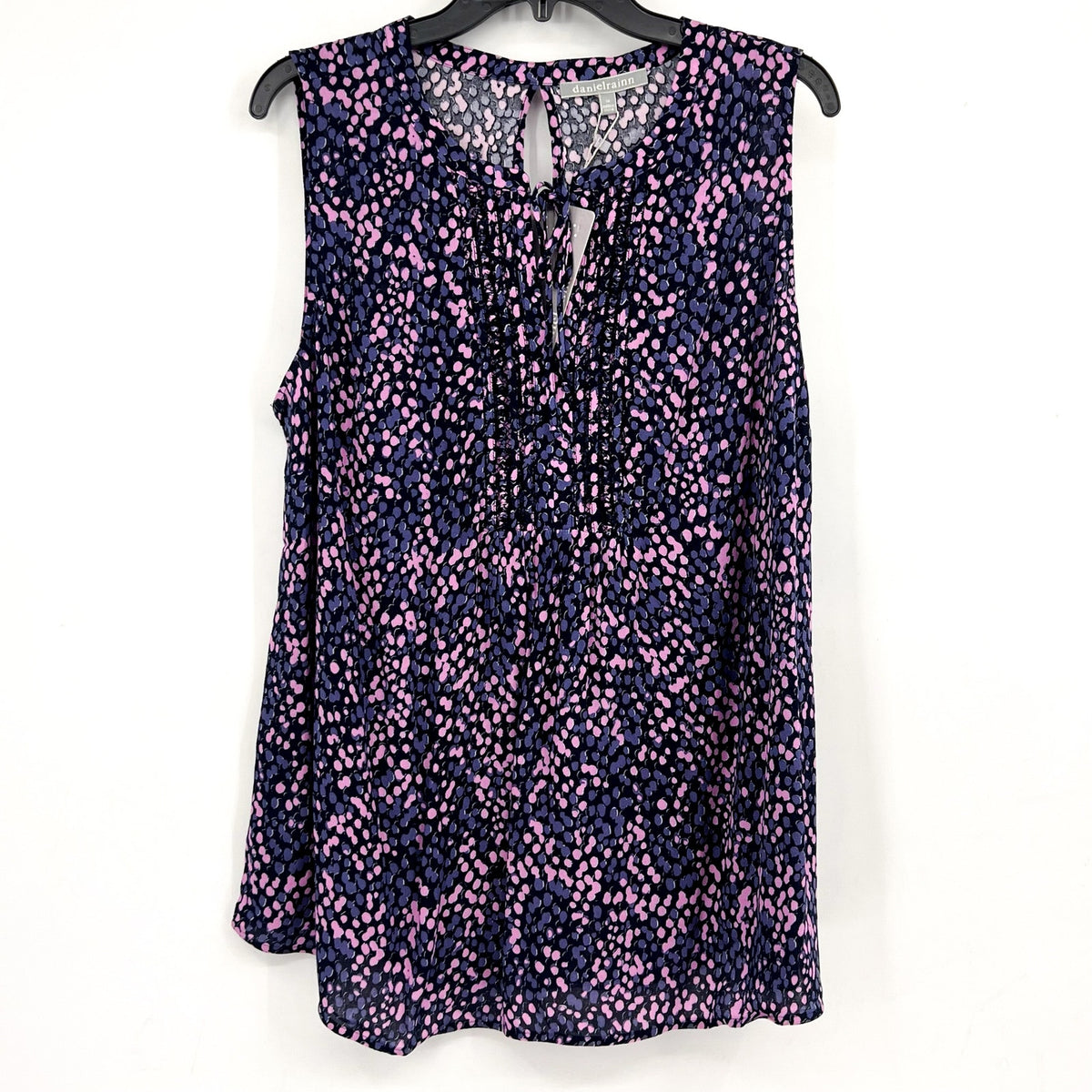 DANIEL RAINN Women's Sleeveless Blouse 2X Purple Pink Print Tie-Front NWT