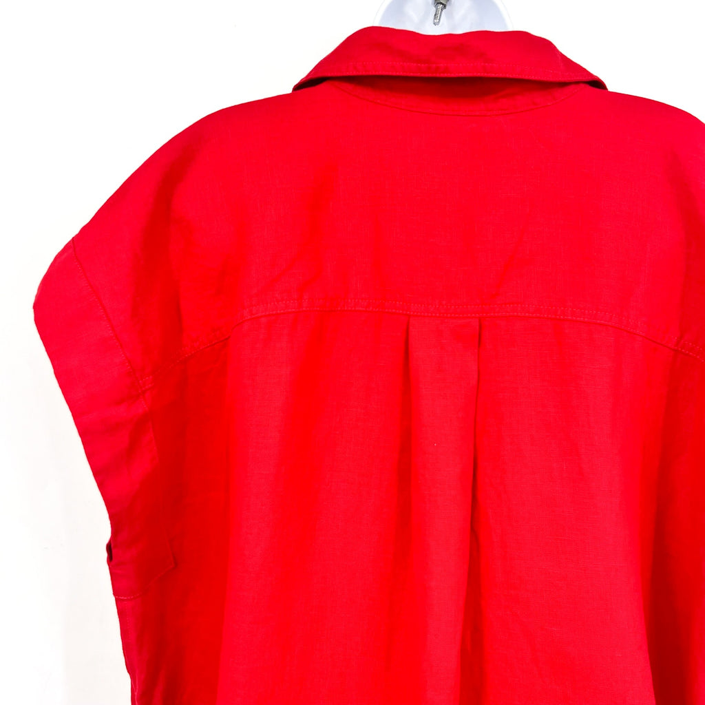 MADEWELL Utility Short-Sleeve Mini Shirtdress XS Red 100% Linen NV453 NWT