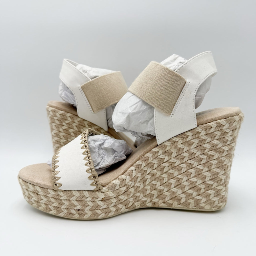 MIA Womens Gracce Espadrille Wedge Sandals Size 9 Beige White Vegan Leather NWOB