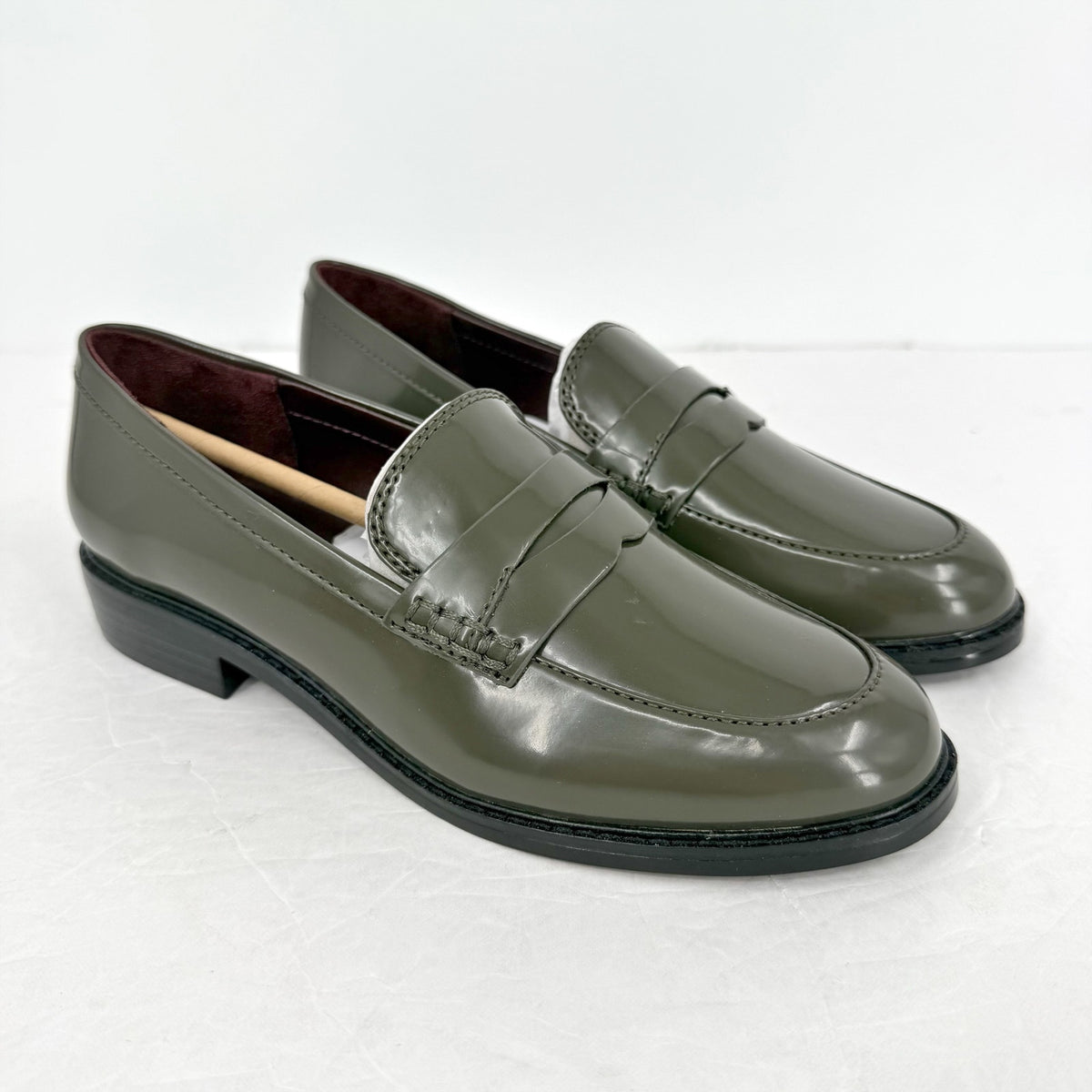 Franco Sarto Womens Alora Penny Loafers Size 6.5 M Green Vegan Patent NIB