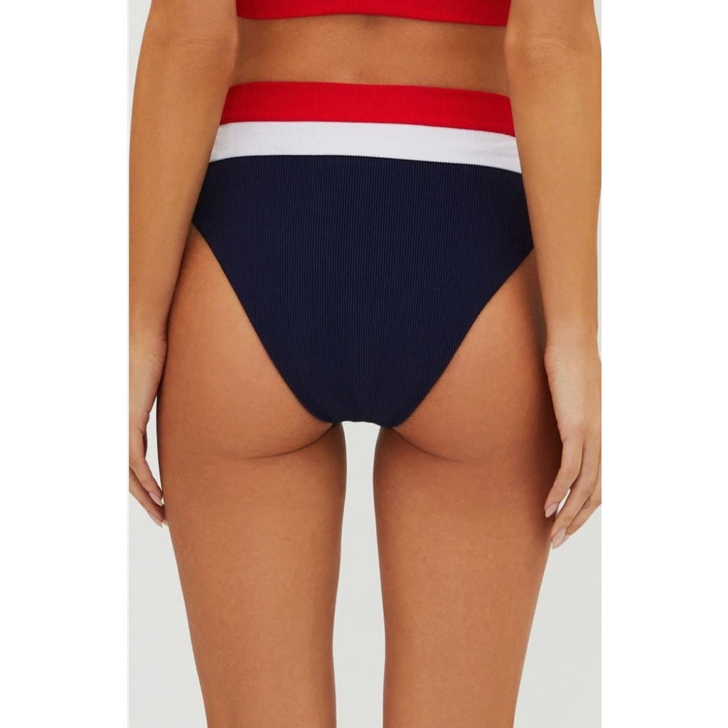 BEACH RIOT Heidi Bikini Bottom Medium Americana Colorblock Blue High Waist NWT