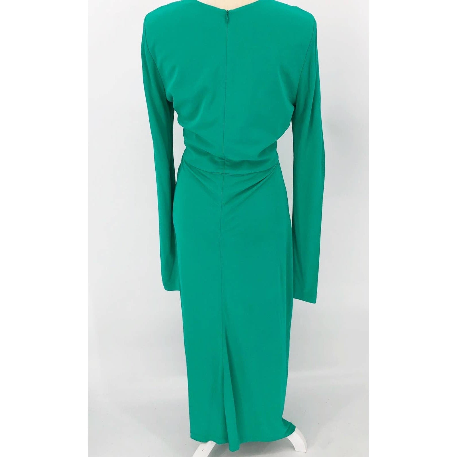 Rebecca Vallance Womens Riccardo Ruched Gown 10 Green Cutout Long Sleeve NWOT
