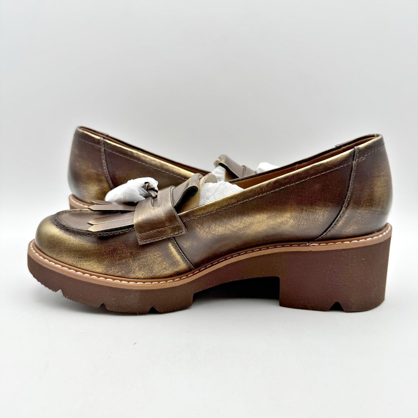 Naturalizer Womens Desmond Tassel Loafer US 7.5 Wide EU 38 Bronze Leather NIB