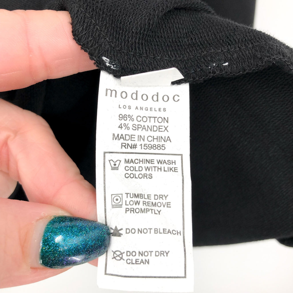 MODODOC Women's French Terry Crew Neck Top Large Black Puffed Long Sleeve NWT