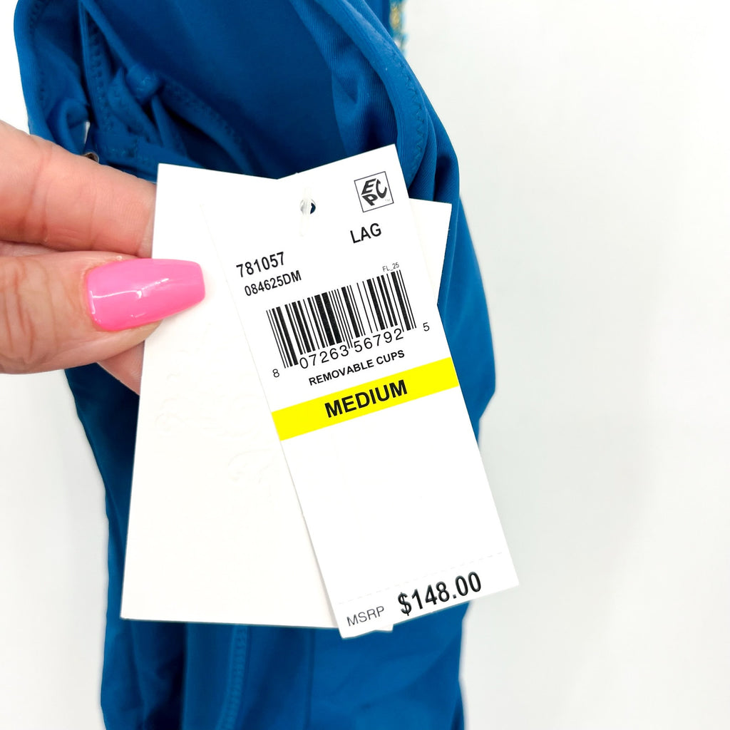BECCA Women's Harmonia Clare Plunge One Piece Swimsuit Medium Lagoon Blue NWT