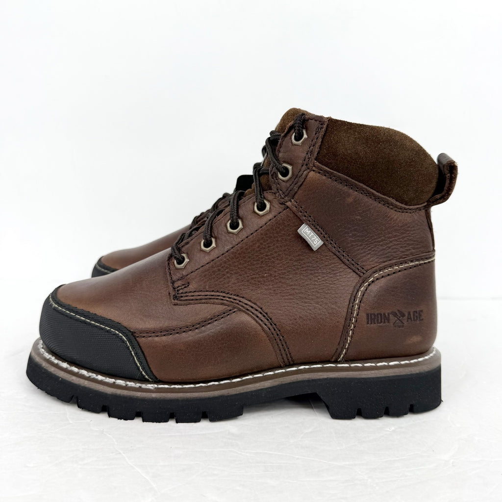 Iron Age Mens Dozer 6 Work Boots US 6 Wide Brown Leather Steel Toe NIB