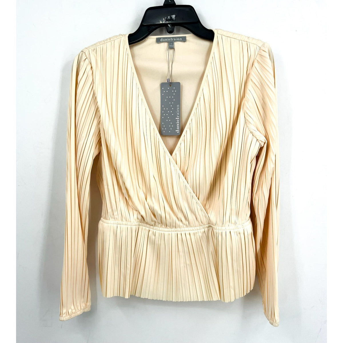 DANIEL RAINN Womens Pleated Peplum Blouse Medium Ivory Long Sleeve NWT