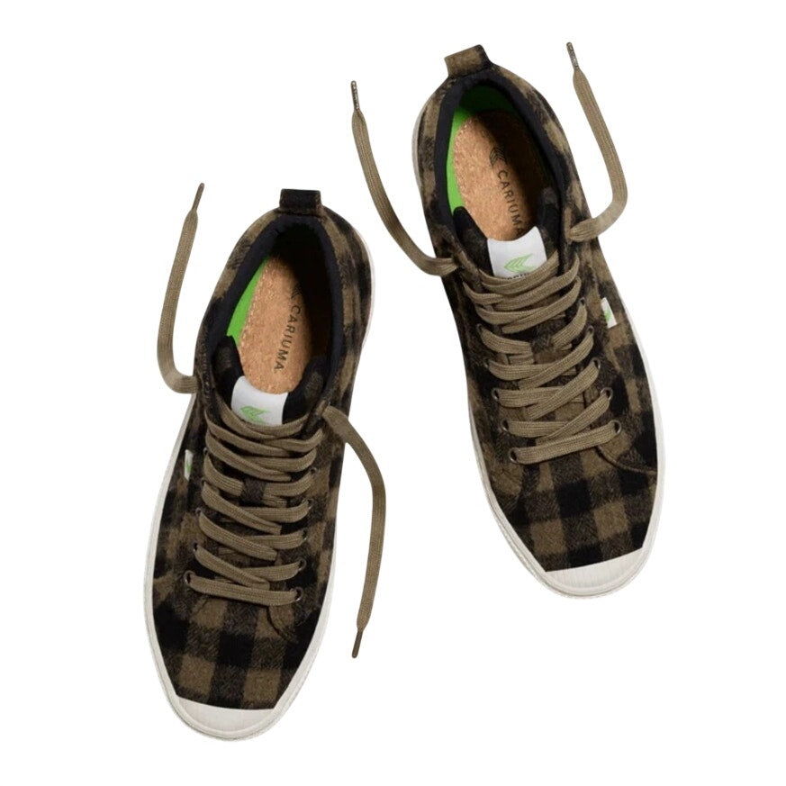 Cariuma Womens OCA High Top Sneakers US 8.5 Brown Black Plaid Organic Cotton NIB