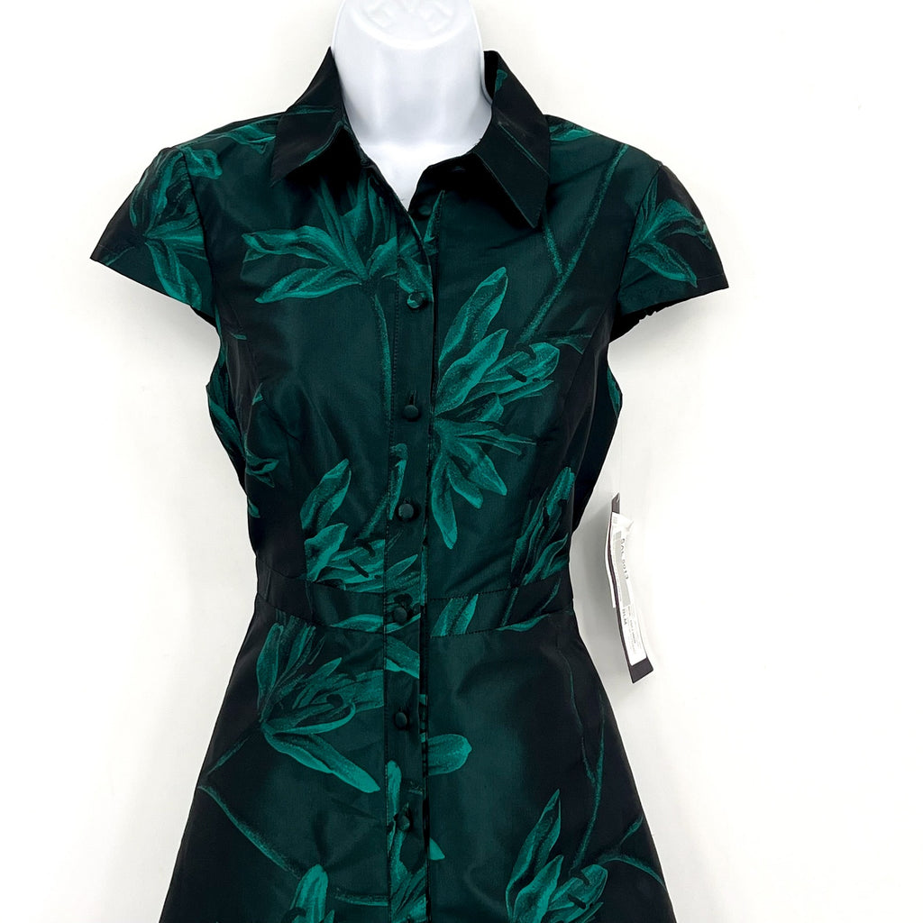 AIDAN BY AIDAN MATTOX Floral Jacquard Midi Dress Size 2 Green Cap Sleeve NWT