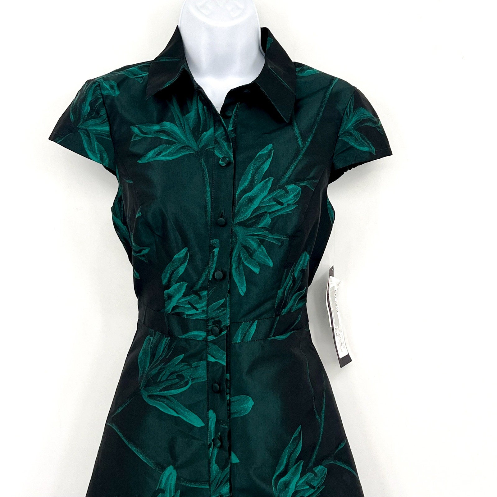 AIDAN BY AIDAN MATTOX Floral Jacquard Midi Dress Size 2 Green Cap Sleeve NWT