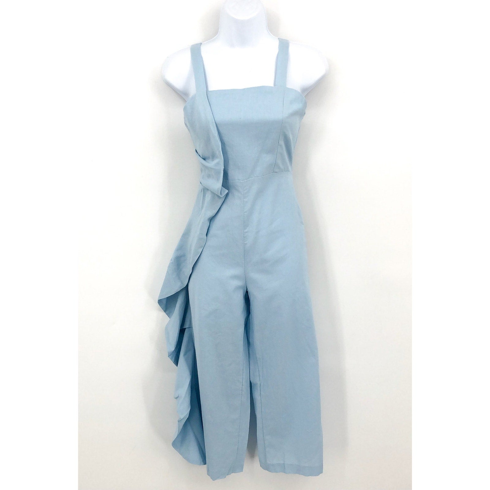 BARDOT JUNIOR Girl's Nelly Ruffle Jumpsuit Size 16 XL Sky Blue Square Neck NWT