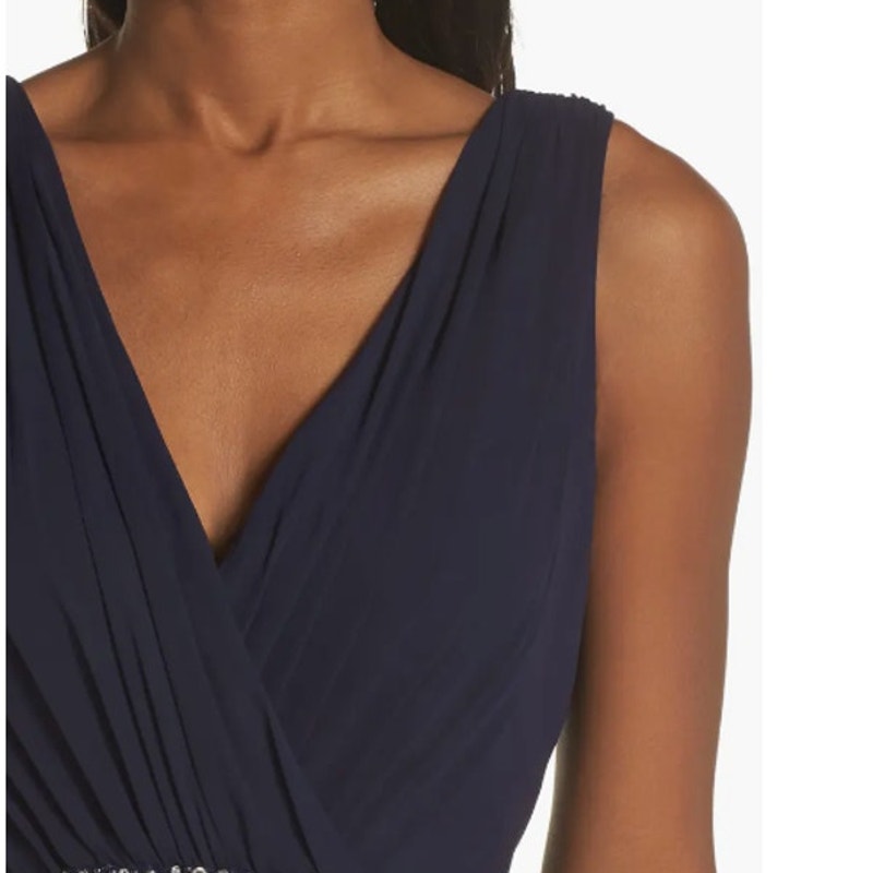 ELIZA J High Low Chiffon Long Dress Size 8 Navy Blue Embellished Sleeveless NWT