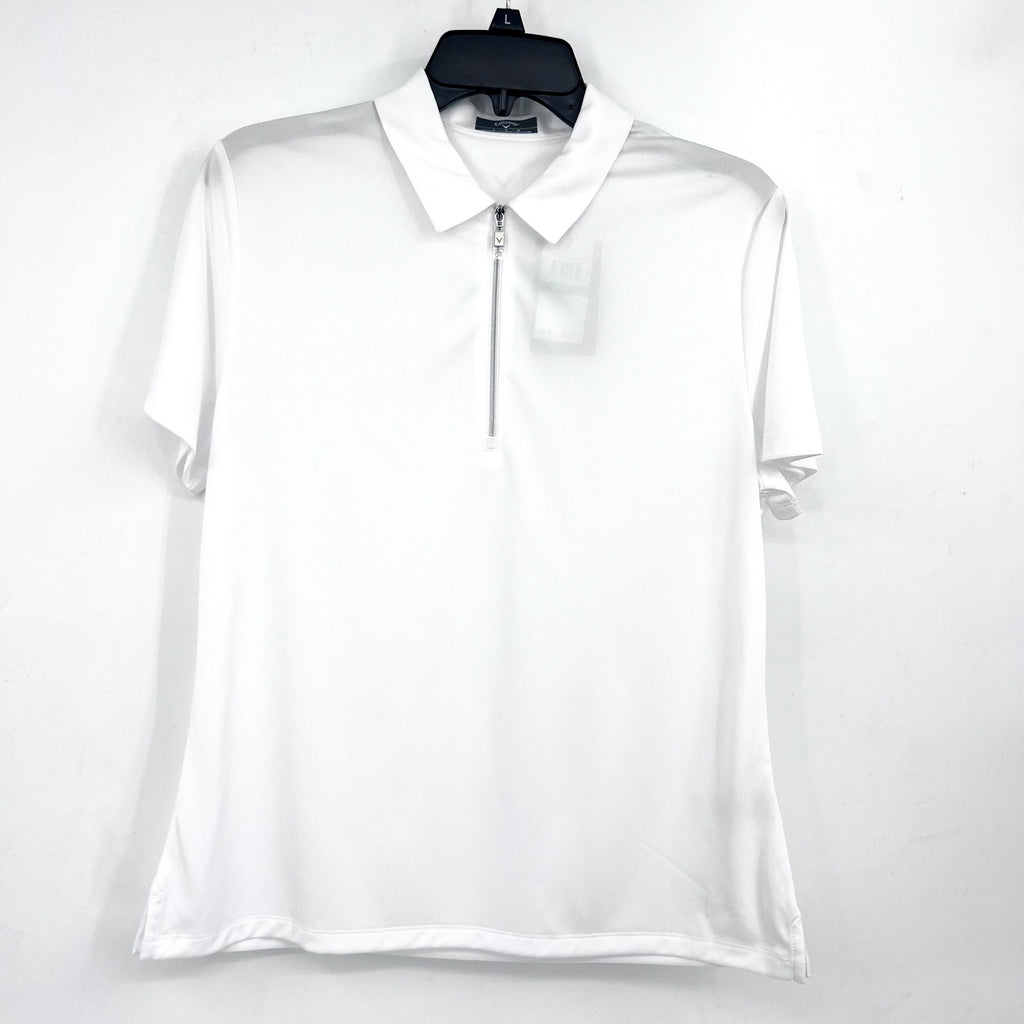 CALLAWAY 1/4 Zip Short Sleeve Golf Polo Shirt Large Brilliant White Heather NWT