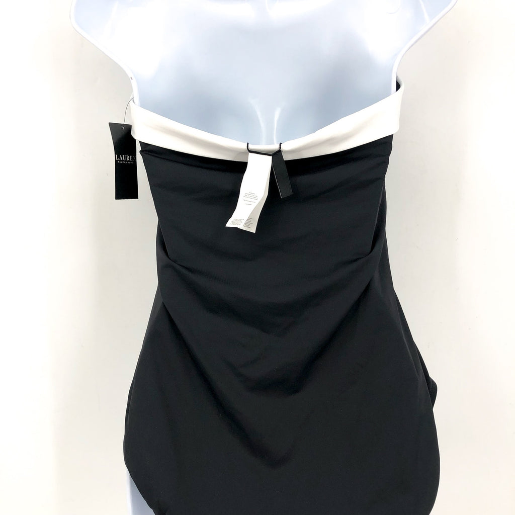 LAUREN RALPH LAUREN Bel Air Bandeau One-Piece Swimsuit Size 12 Black White NWT