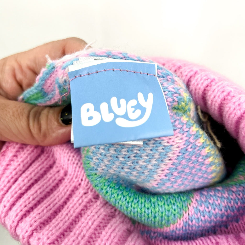 BLUEY Girl's Soft Knit Beanie Hat And Gloves Set One Size Pink Multi NWT