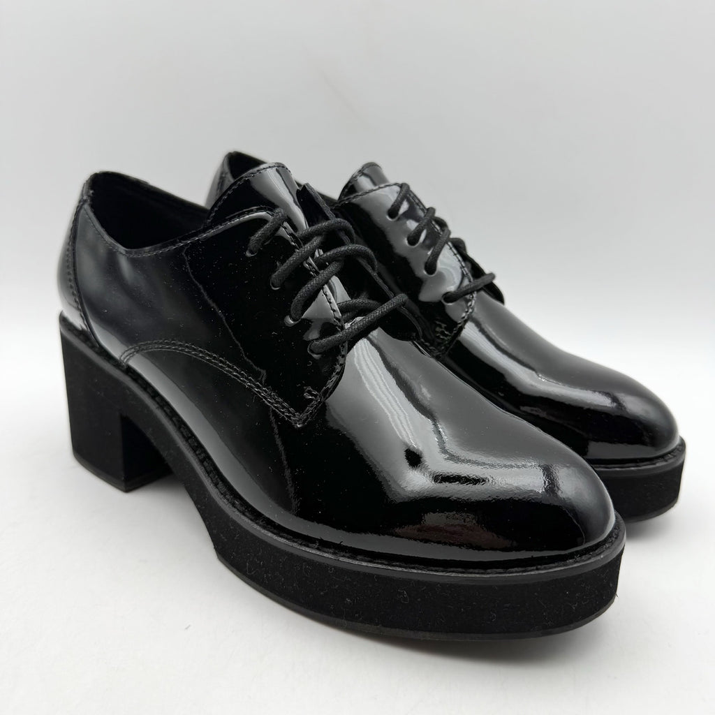 Eileen Fisher Womens Judd Derby Oxford Heel US 7.5 Black Patent Leather NWOB