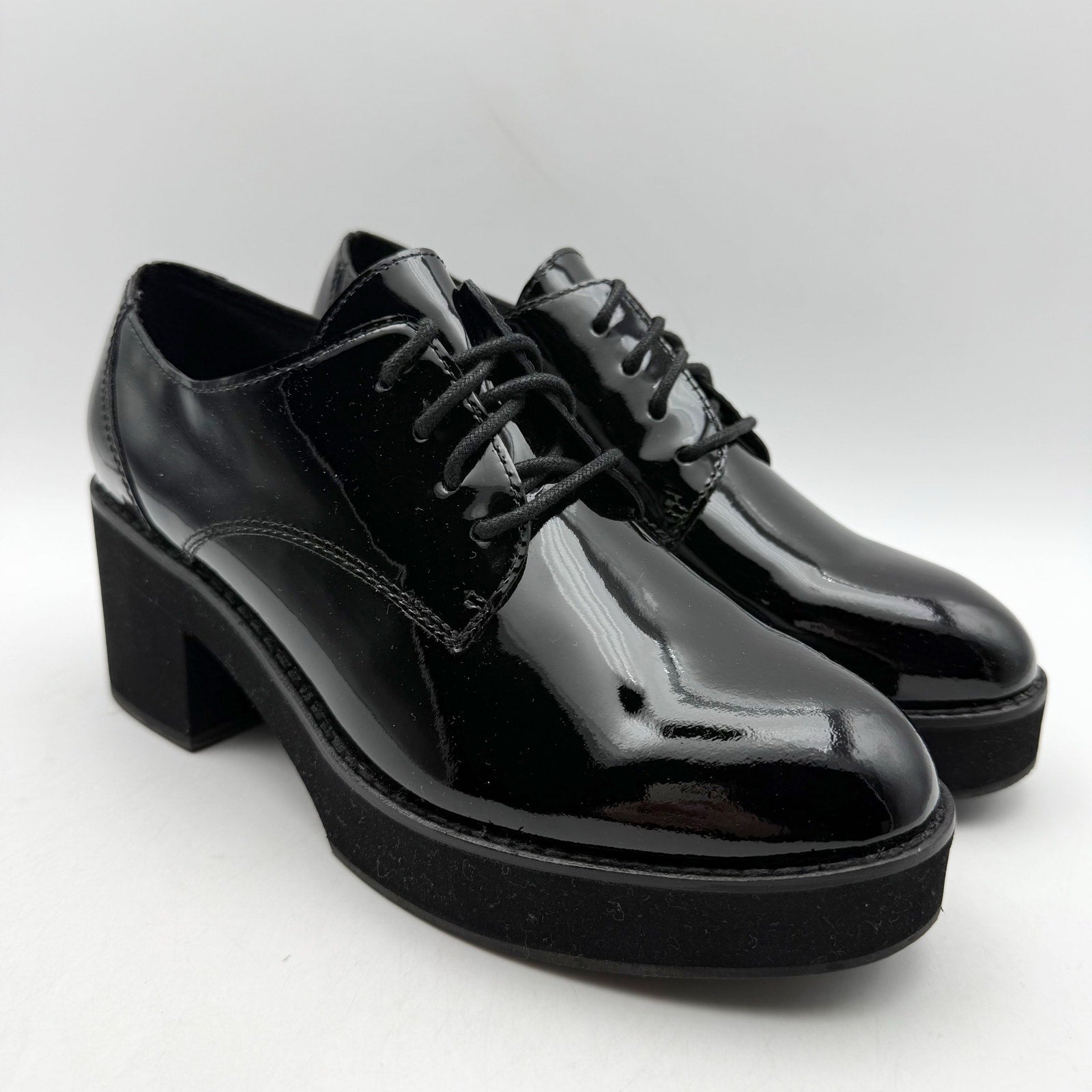 Eileen Fisher Womens Judd Derby Oxford Heel US 7.5 Black Patent Leather NWOB