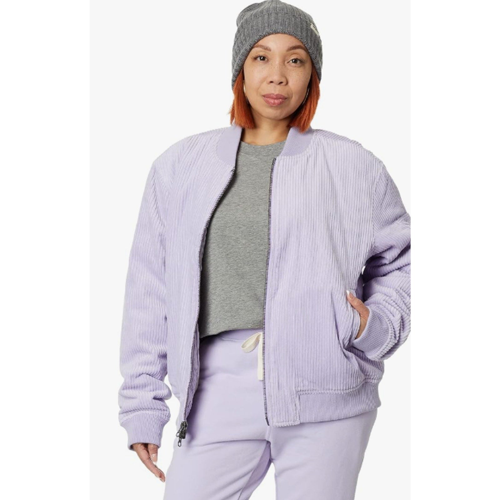 LABEL Unisex Go-To Corduroy Bomber Jacket XL Lavender Purple Full Zip NWT