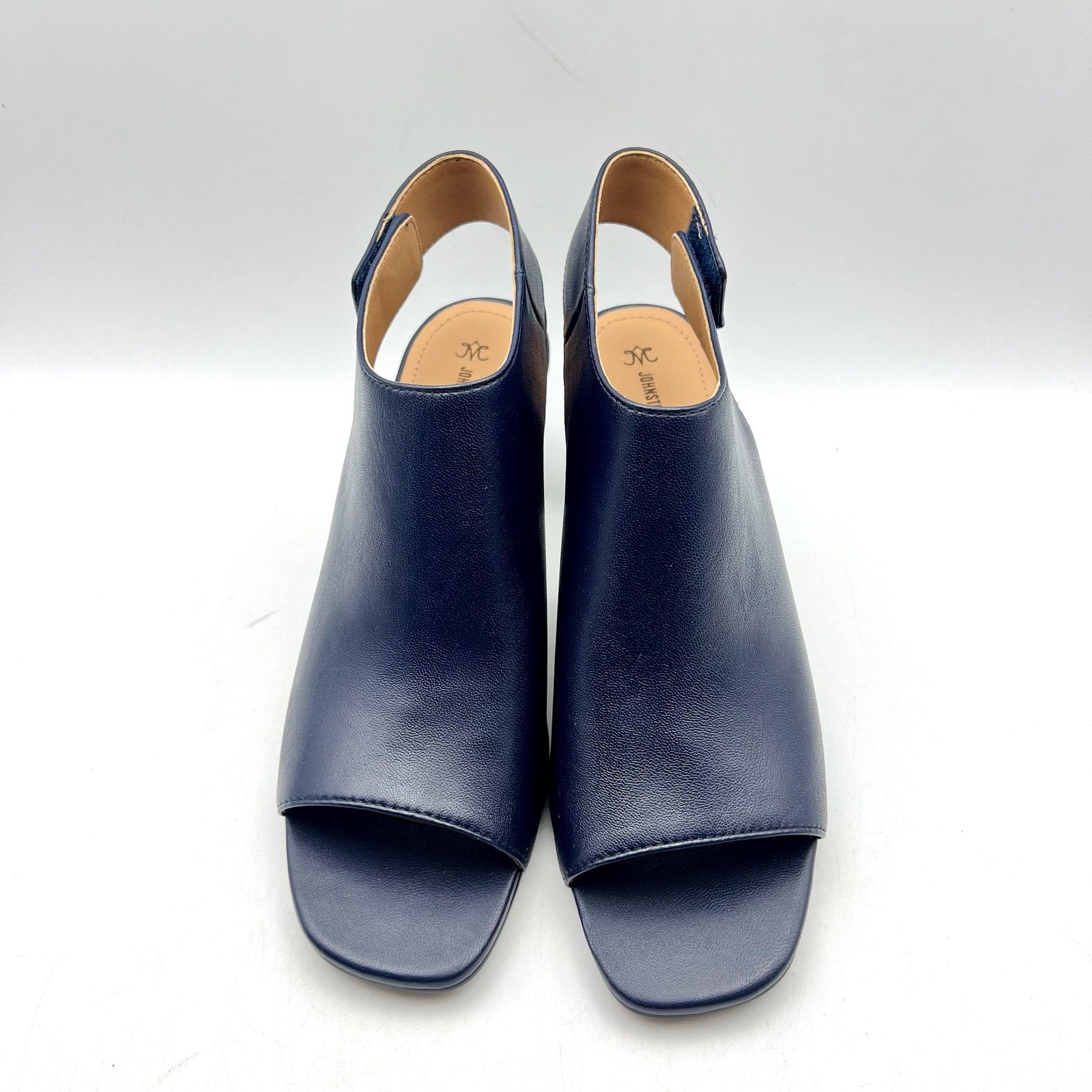 Johnston & Murphy Womens Evelyn Open Toe Bootie Size 9M Navy Blue Block Heel NIB