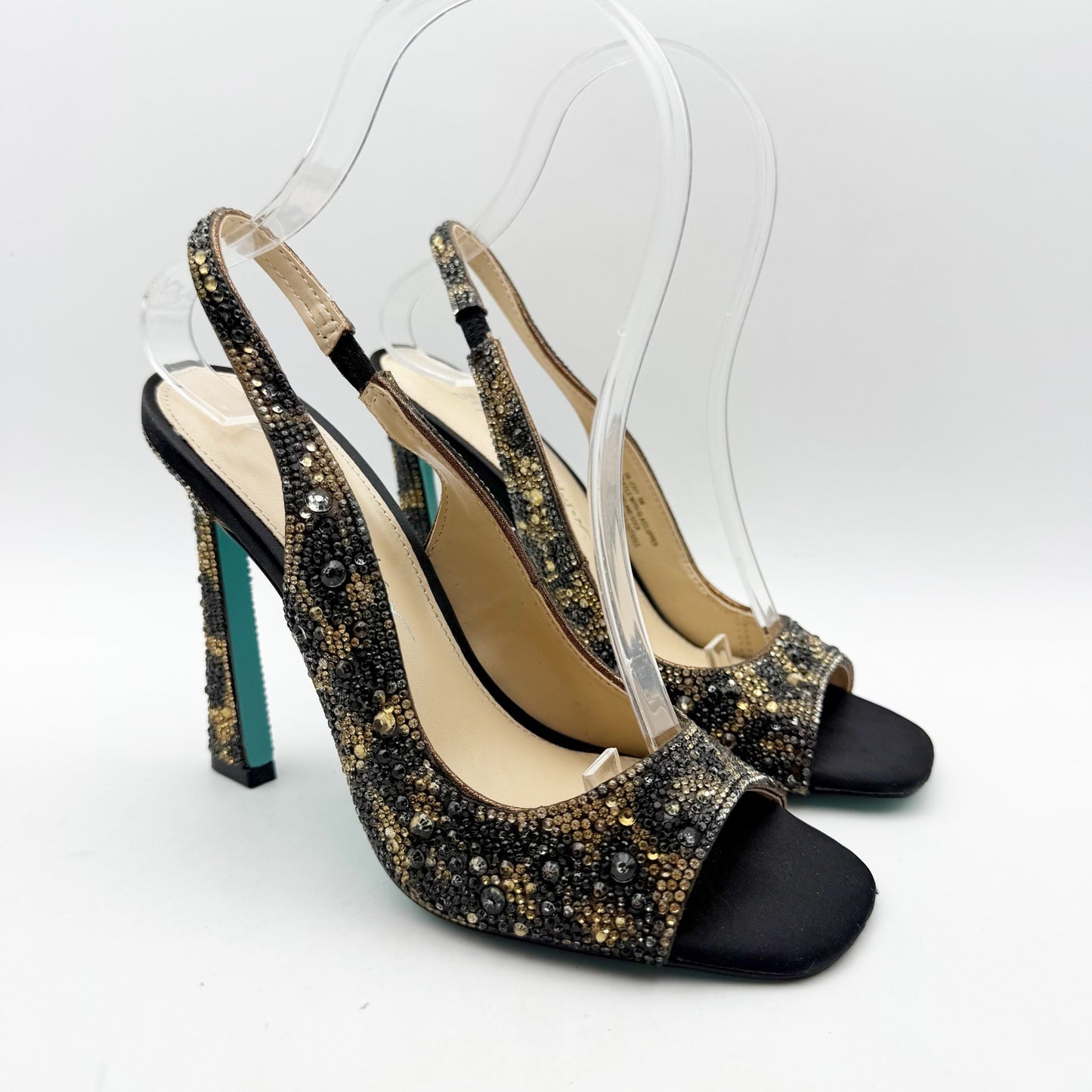 Betsey Johnson Womens Mina Heeled Sandals US 6 M Black Gold Rhinestone NWOB