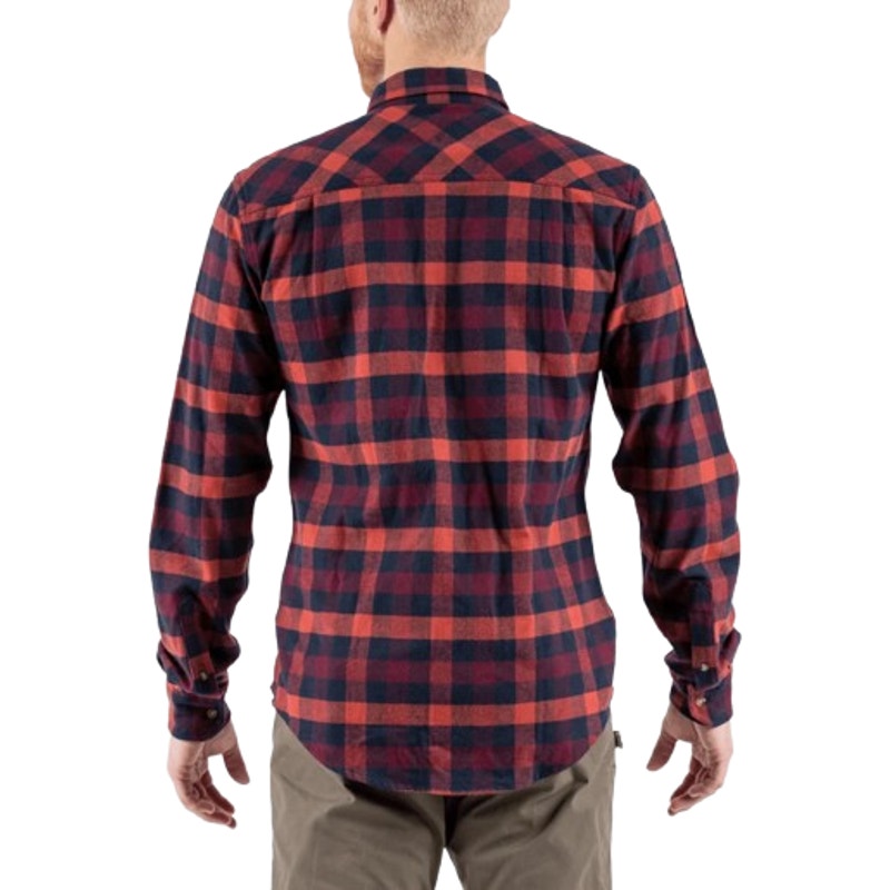 FJALLRAVEN Men's Skog Flannel Shirt Medium Slim Fit Navy Blue Red Plaid NWT