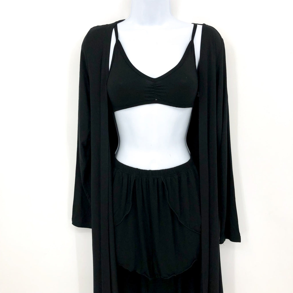 KICKEE PANTS Sleeping Bra Shorts & Duster Robe Set Small Black Midnight NWT