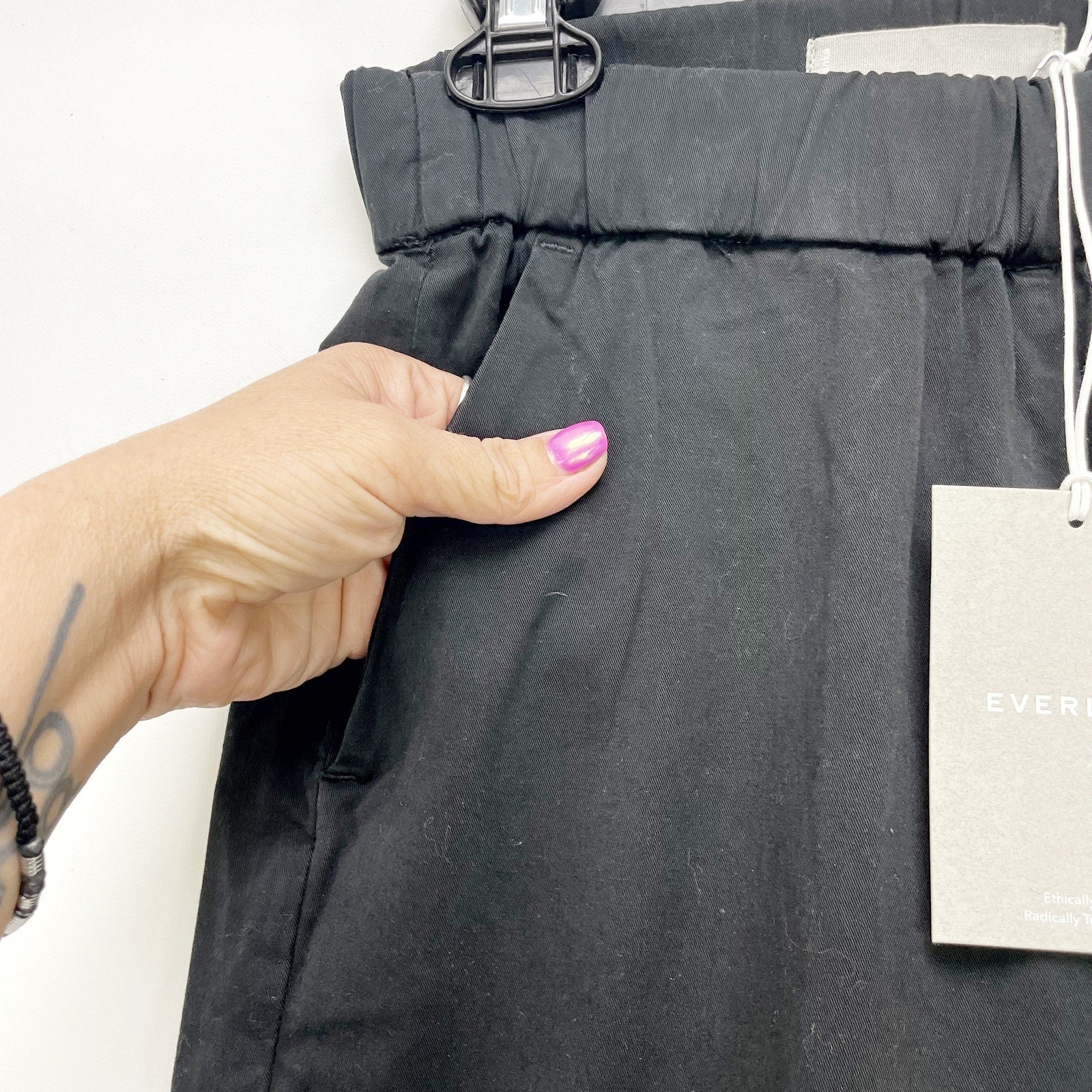 Everlane Womens The Easy Pant Sz 0 Elastic Waist Straight Leg Chino Black NWT