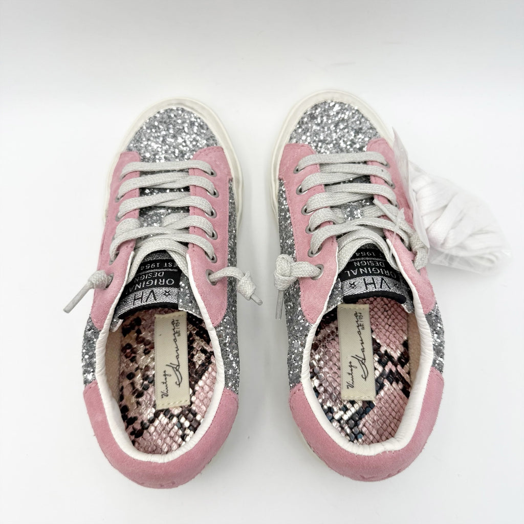 Vintage Havana Womens Ilana Sneakers US 5.5 M Pink Silver Glitter Suede NWOB