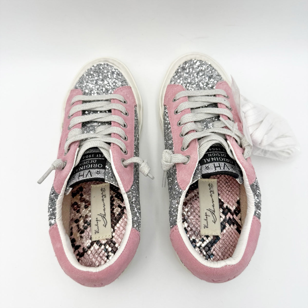 Vintage Havana Womens Ilana Sneakers US 5.5 M Pink Silver Glitter Suede NWOB