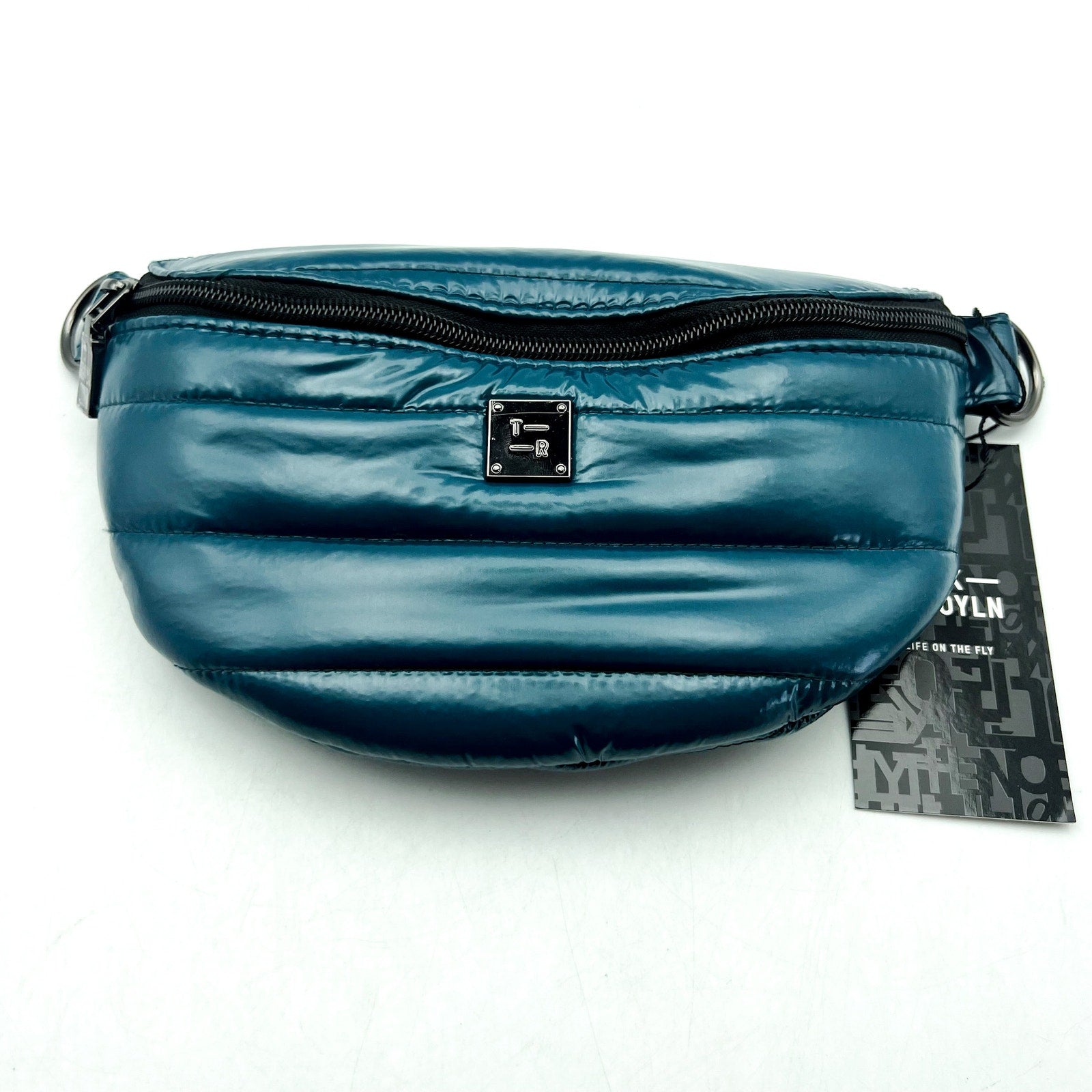 THINK ROYLN Women's Shining Star Crossbody Belt Bag Glossy Teal Blue NWT