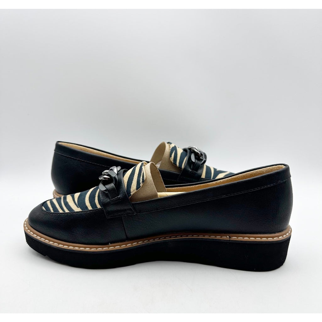 Naturalizer Womens Emmal Wedge Loafers Size 7.5 WIDE EU 38.5 Black Zebra NIB