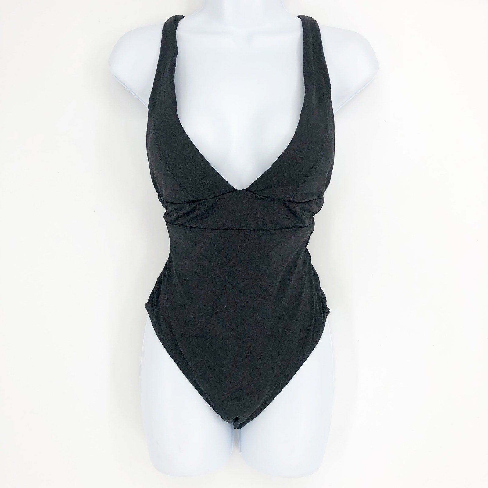 ANDIE SWIM Sardinia One Piece Swimsuit Medium 8-10 Black Plunge Deep Back NWT