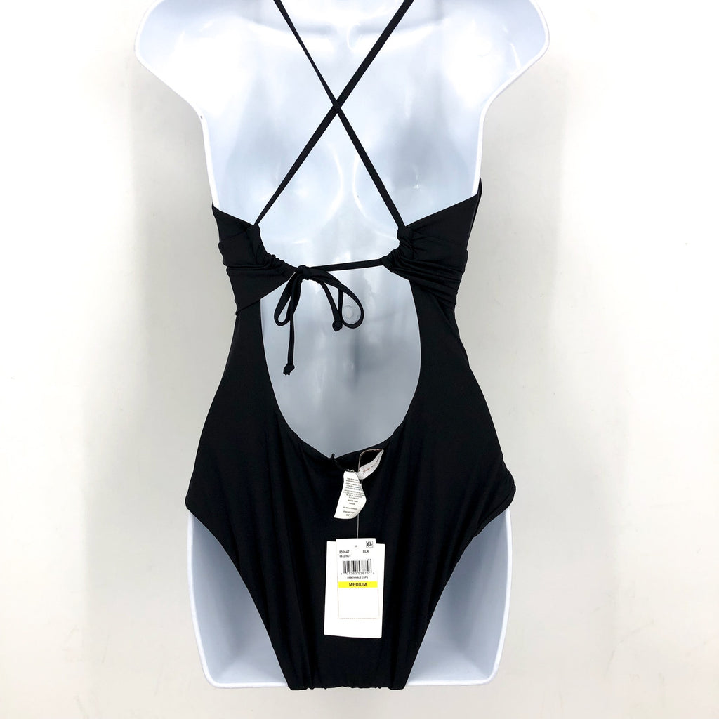BECCA Standard Color Code Plunge Neck One Piece Swimsuit Small Black NWT