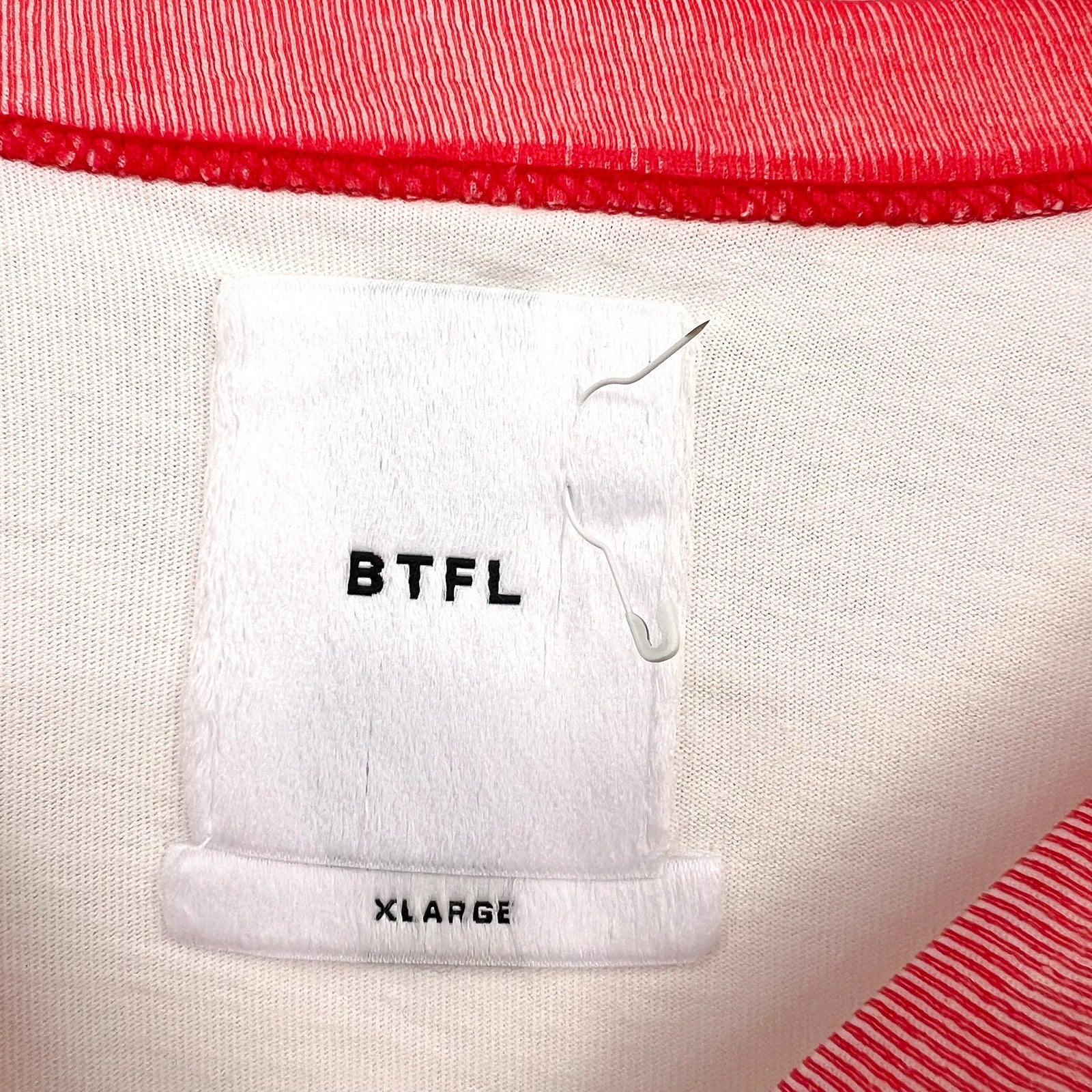 BTFL Men's Crewneck Baseball T-Shirt XL White Red Vinyl Sleeves NWOT