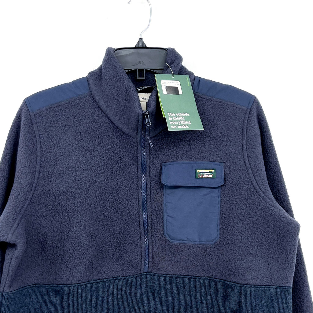 L.L. BEAN Men's Fleece Sherpa Hybrid Fleece Pullover Large Carbon Navy Blue NWT