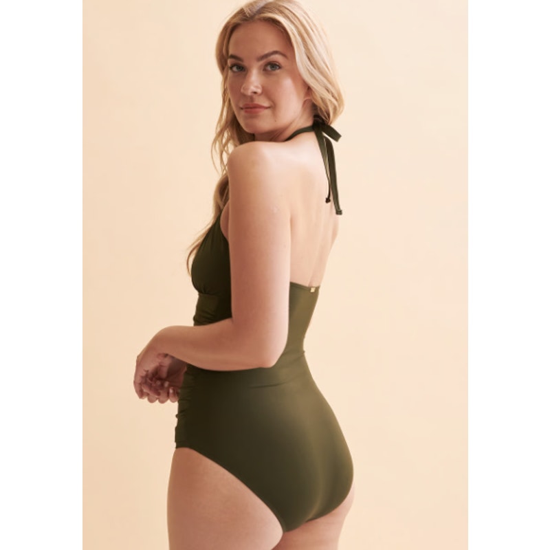 LAUREN RALPH LAUREN High Neck One-Piece Swimsuit 12 Olive Green Beach Club NWT