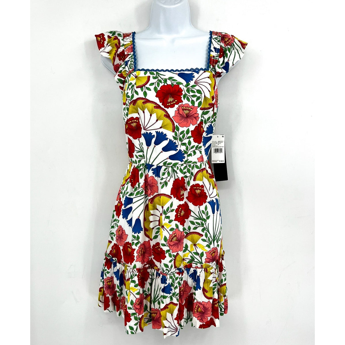 Adrianna Papell Womens Flutter Sleeves Short Dress Size 16 White Pink Floral NWT