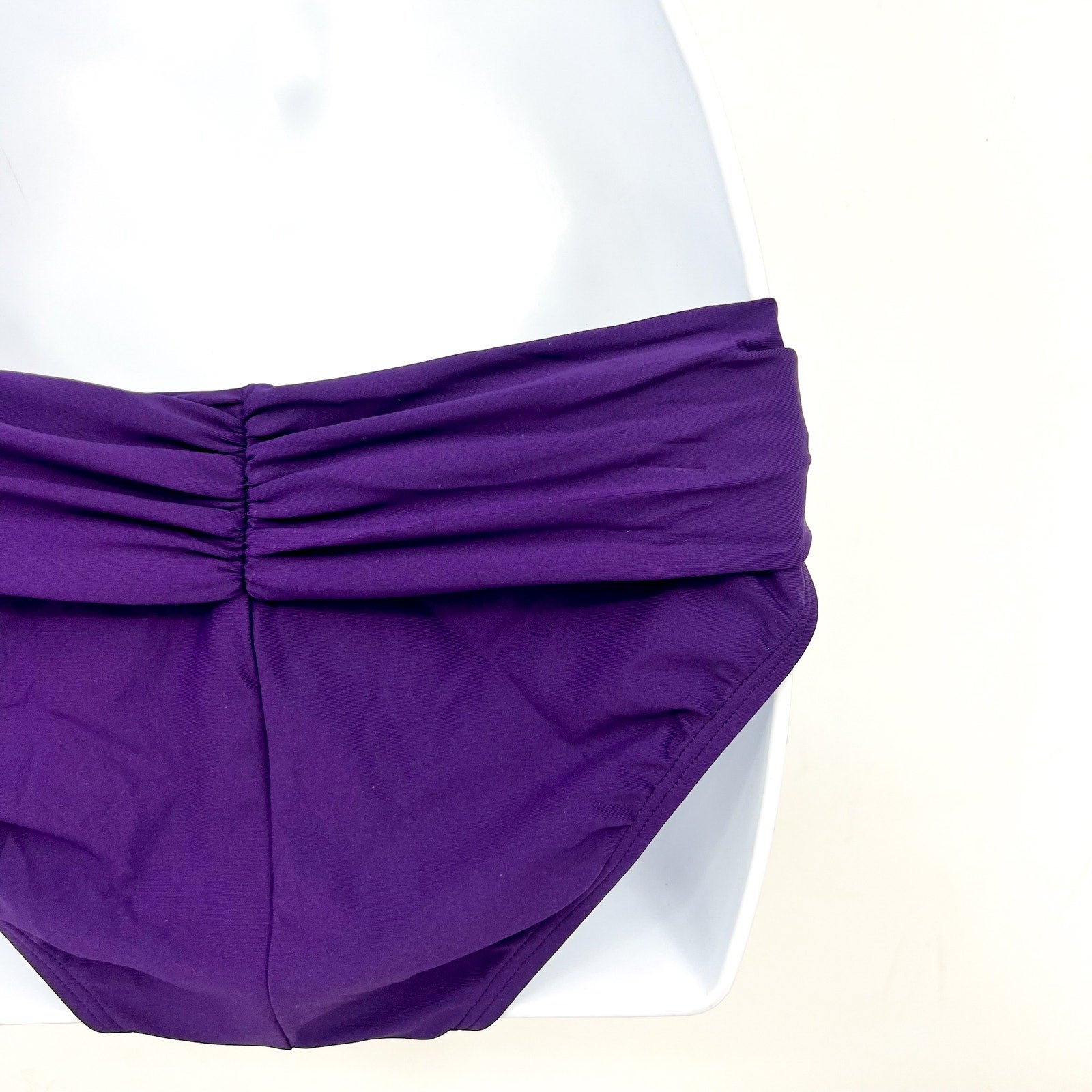 SUNSETS Unforgettable Brief Bikini Bottom Medium Purple Plum Shirred NWOT