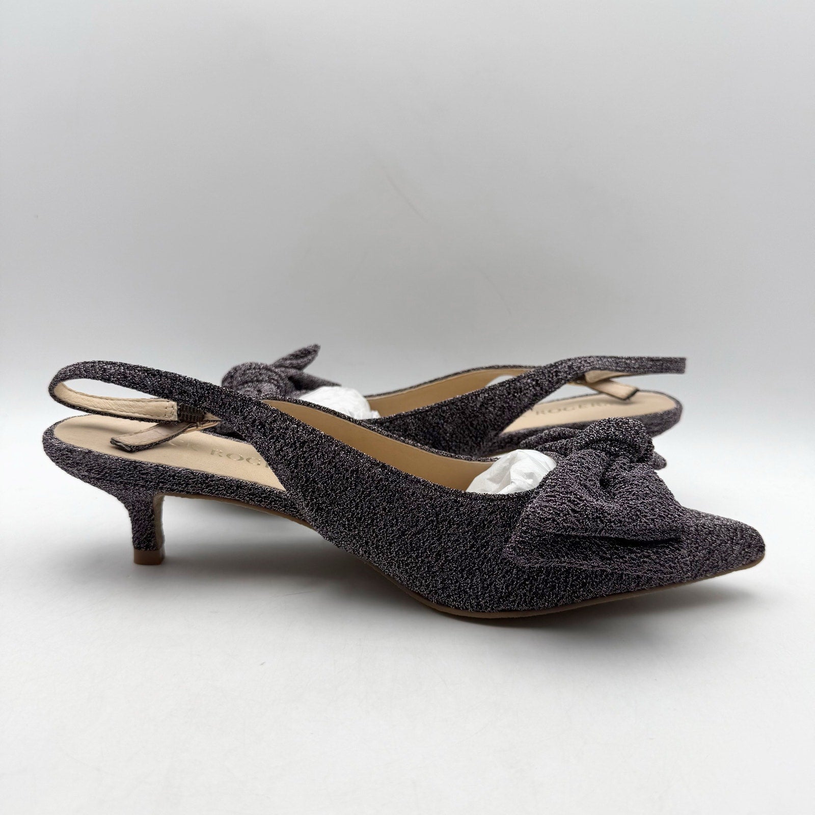 Jack Rogers Womens Debra Kitten Heels US 10 M Dark Gray Sparkle Slingback NIB