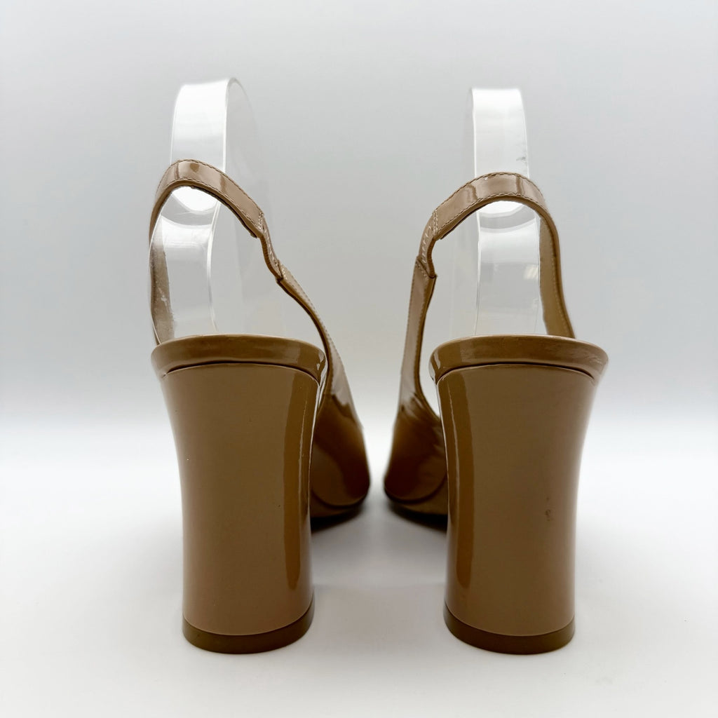 Stuart Weitzman Womens Curve Block Slingback Heels US 8 Nude Patent Leather NWOB