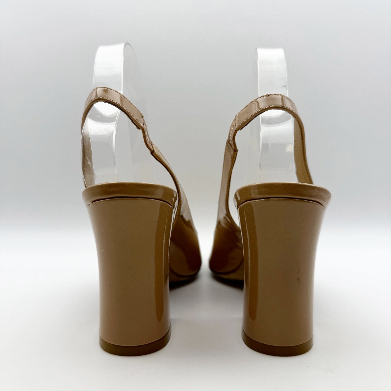 Stuart Weitzman Womens Curve Block Slingback Heels US 8 Nude Patent Leather NWOB