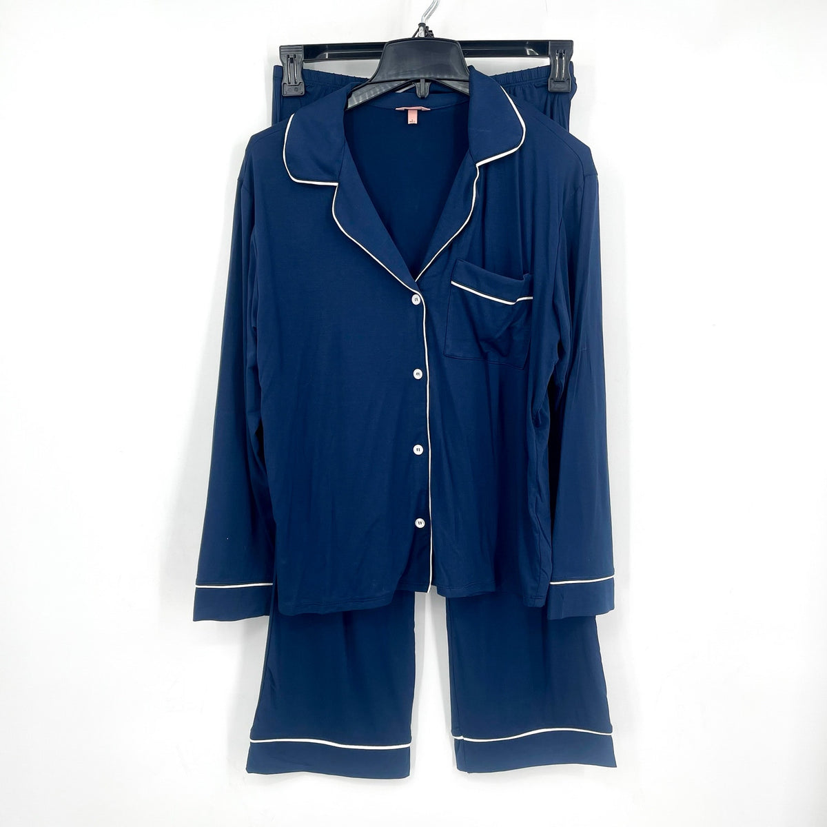 EBERJEY Womens Gisele Long PJ Set Small Navy Blue Ivory TENCEL Modal NWOT