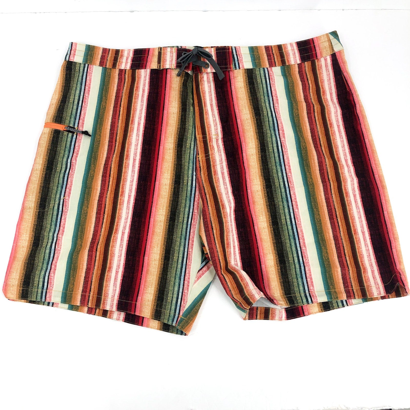 PRANA Mens Fenton Board Shorts Size 35 Large Multi Baja Stripe 7" Inseam NWT
