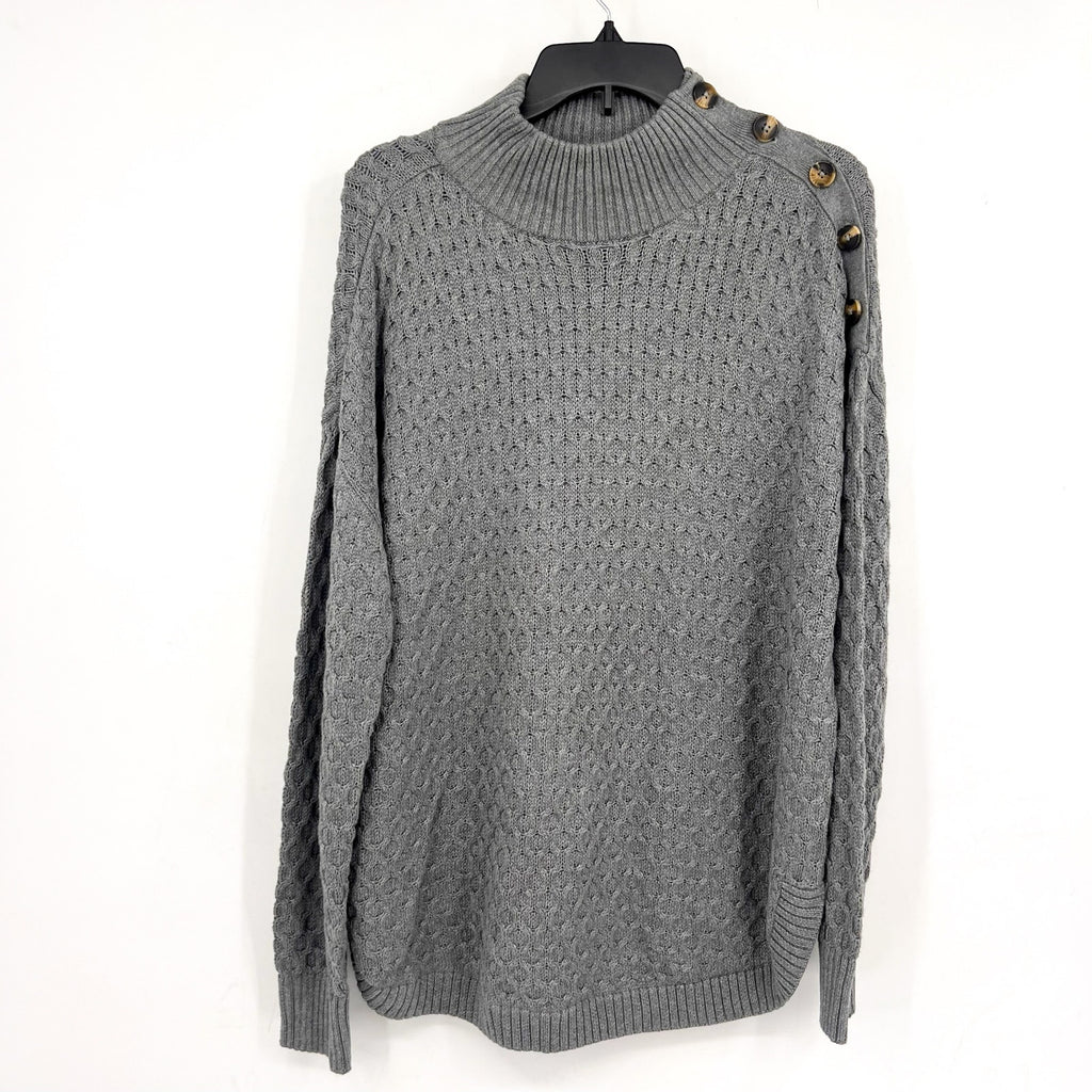 MOTHERHOOD Maternity Cable Knit Sweater Medium Grey Button Shoulder NWOT