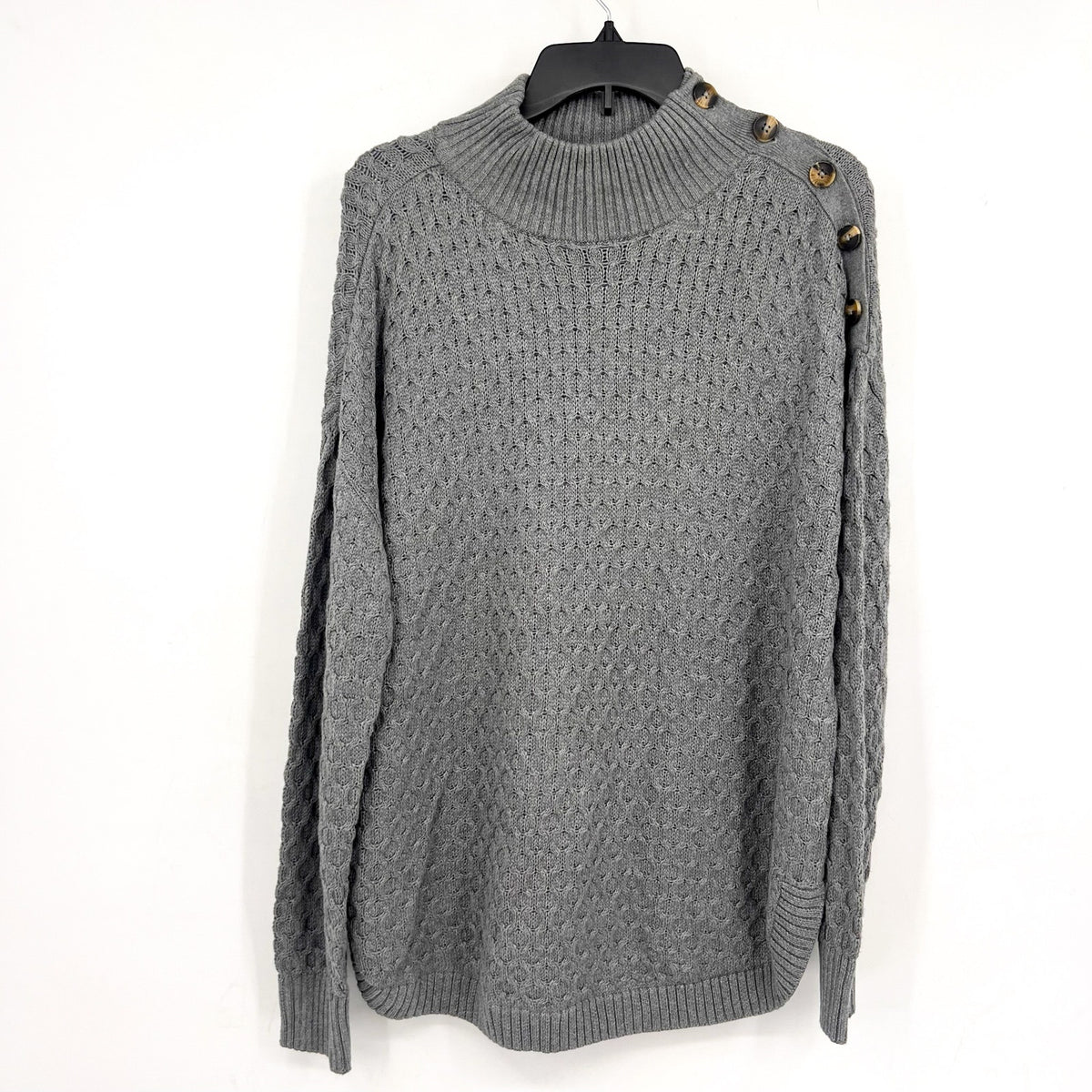 MOTHERHOOD Maternity Cable Knit Sweater Medium Grey Button Shoulder NWOT