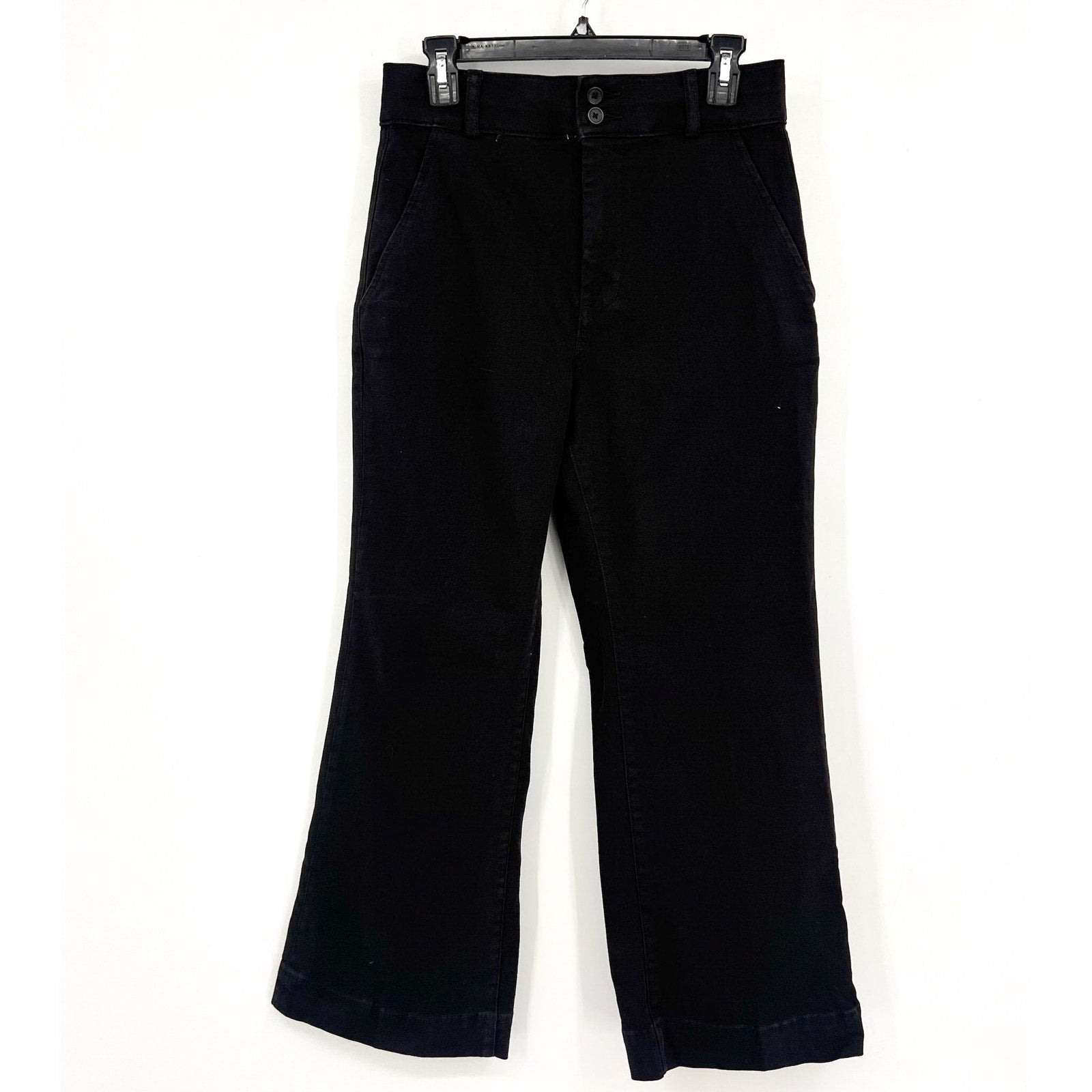 EVERLANE Women's Organic Kick Flare Pants Size 6 Black Stretch Twill NWT