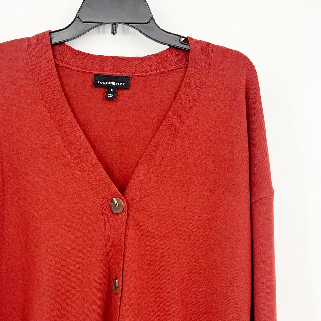 FORTUNE + IVY Womens V-neck Cardigan Small Orage-Red Sweater STITCHFIX NWT